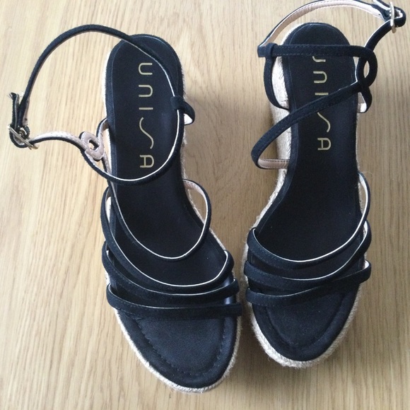 Unisa Sandals Wedge Espradrilles Black Strap EU 39 US 8.5 - Picture 3 of 6